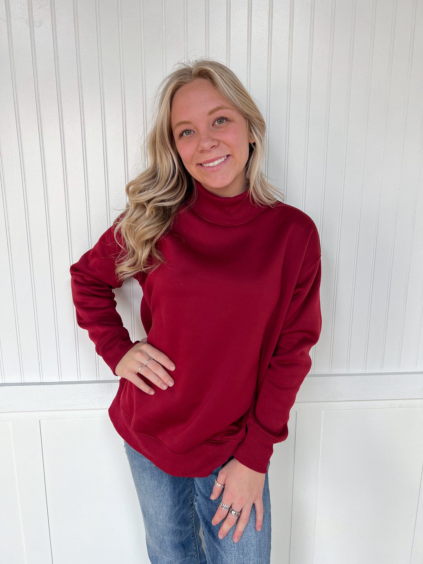 Sloane Oversized Mock Neck Top Sweatshirt