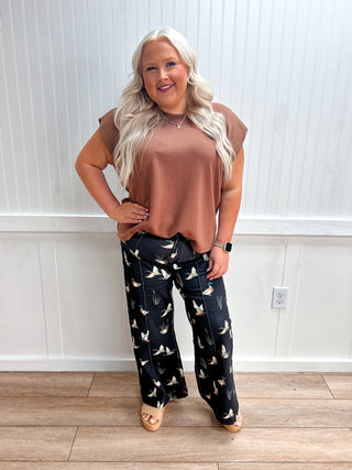 Cora Solid Round Neck Cap Sleeve Plus Top - Mocha