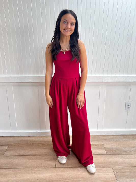 Nina Cami Straight Neckline Pleated Jumpsuit-Active Basic | Active USA-DJR-The Twisted Chandelier