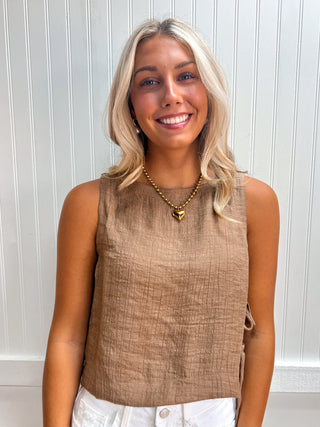 Aubrey Textured Side Tie Sleeveless Crop Top