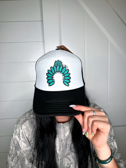 Squash Blossom Snapback Foam Trucker Hat-Trucker Hat-Turquoise & Tequila-CR 04/21/25-The Twisted Chandelier
