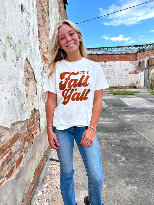 It's Fall Y'all Graphic Tee-Top-Southern Grace Wholesale-9110L, BIN D3, Tops Collection-The Twisted Chandelier