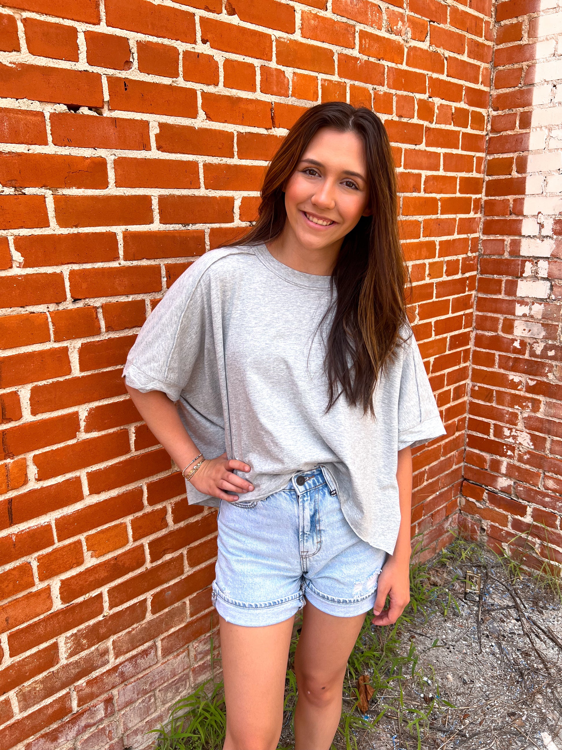 Jillian Oversized Crop Comfy Knit Top - Grey-VERY J-Bin B4,FD 07/08/2025,NT12068-The Twisted Chandelier