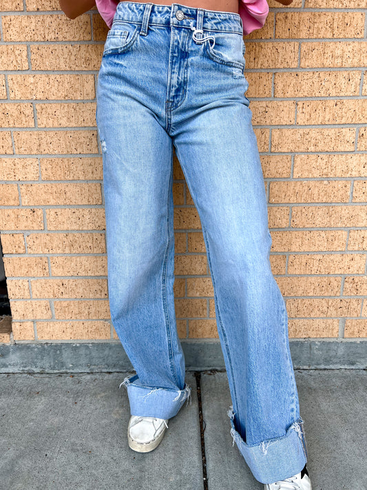 Kris Super High Rise Cuffed Baggy Wide Leg Jeans-VERVET by FLYING MONKEY-Bin b6,T6512-The Twisted Chandelier