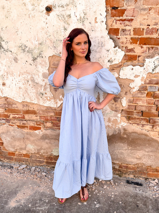 Emily Sweetheart Neck Striped Midi Dress With Smocked Back - Blue-Midi Dress-in february-Bin B4,DJR,FD 06/17/25-The Twisted Chandelier