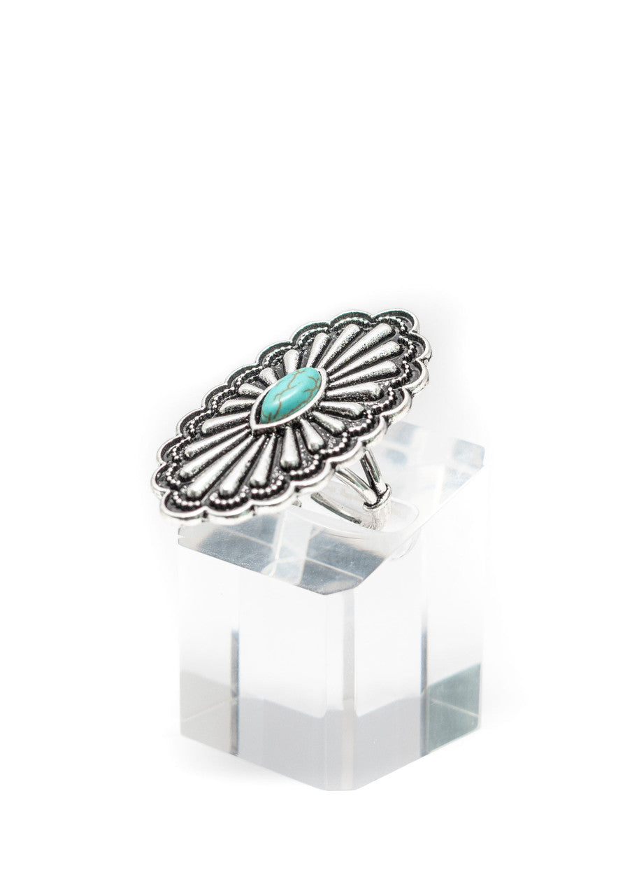 West and Co. Adjustable Oval Concho Ring with Turquoise Accent-Western Ring-West and Co.--The Twisted Chandelier