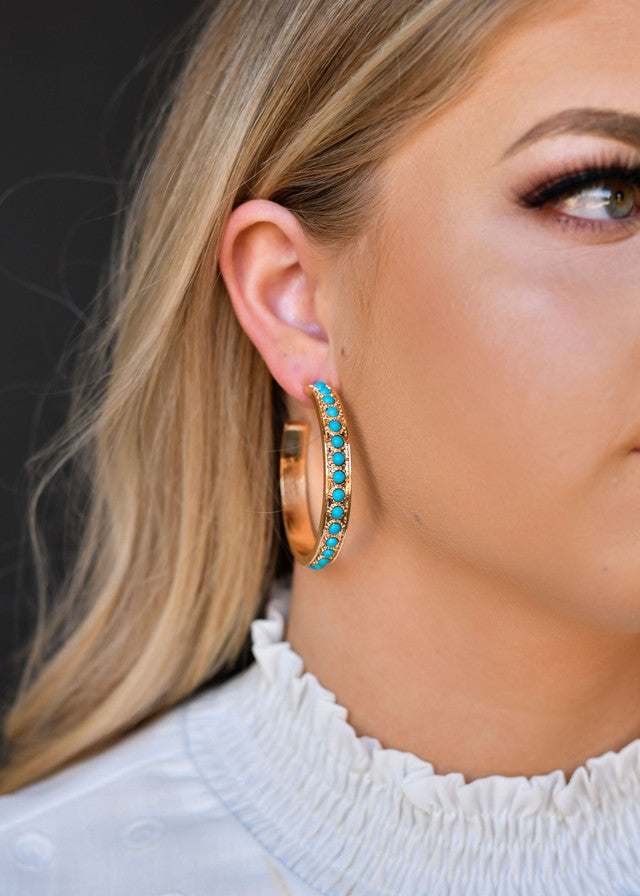 West and Co. Gold and Turquoise Hoop Earring-Hoop Earrings-West and Co.--The Twisted Chandelier