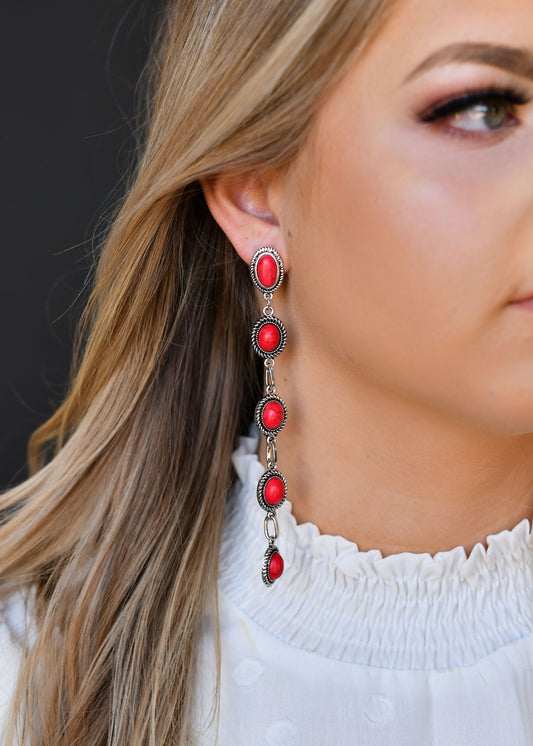 West and Co. Red 5 Stone Drop Post Earring-Stud Earrings-West and Co.--The Twisted Chandelier