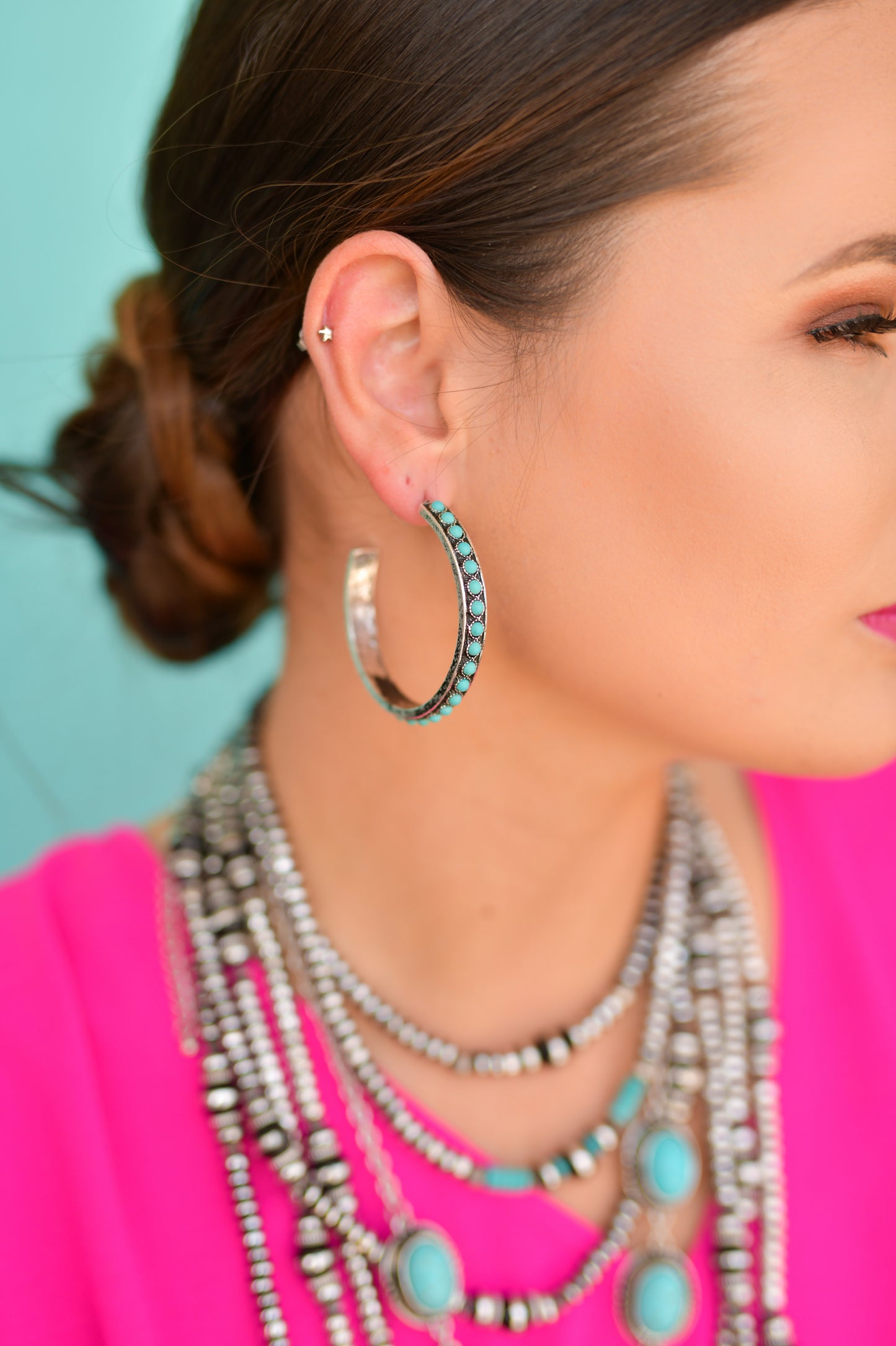 West and Co. Burnished Silver and Turquoise Hoop Earring-Hoop Earrings-West and Co.--The Twisted Chandelier