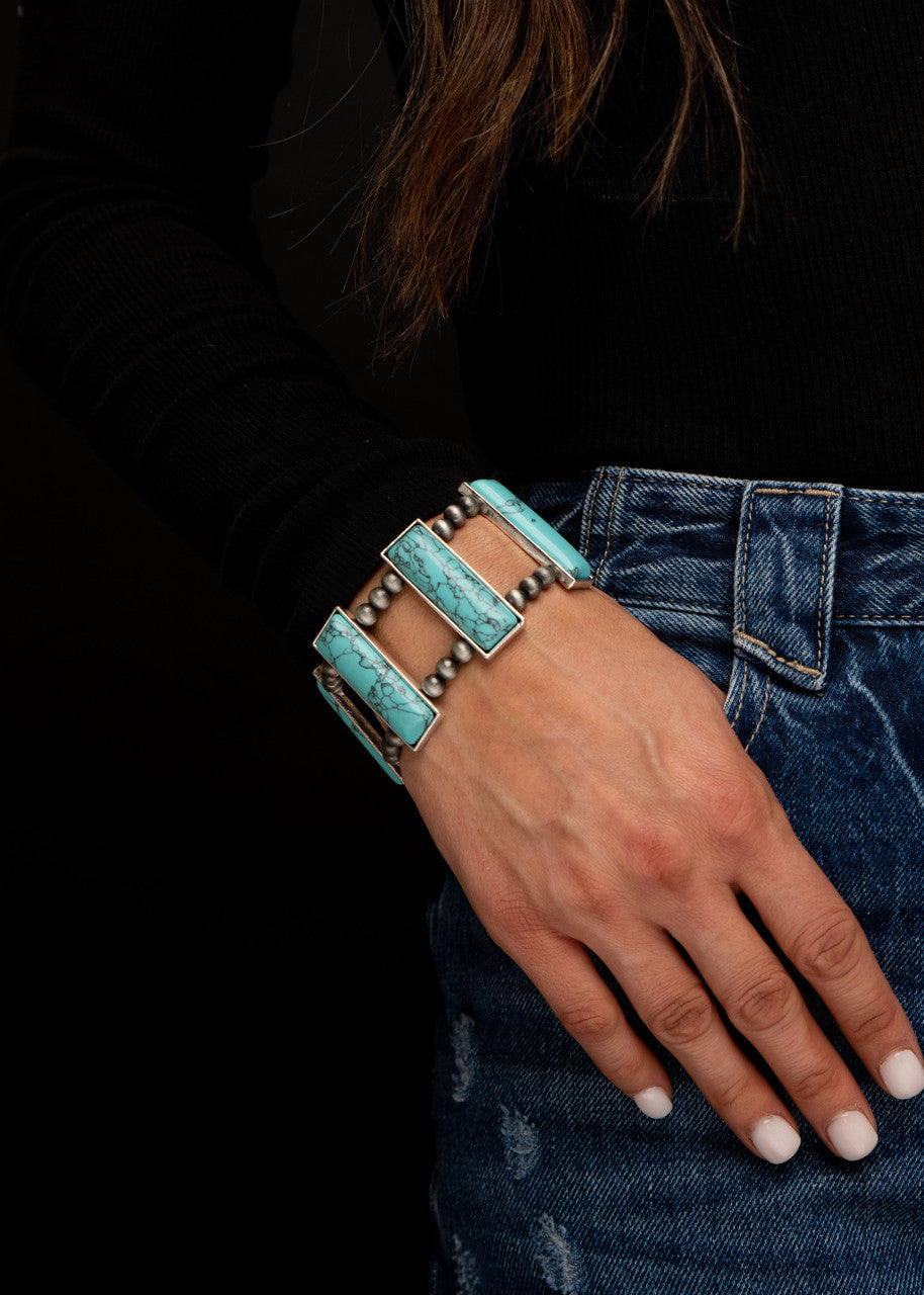 West and Co. Turquoise Bar Stretch Bracelet-Bracelet-West and Co.--The Twisted Chandelier