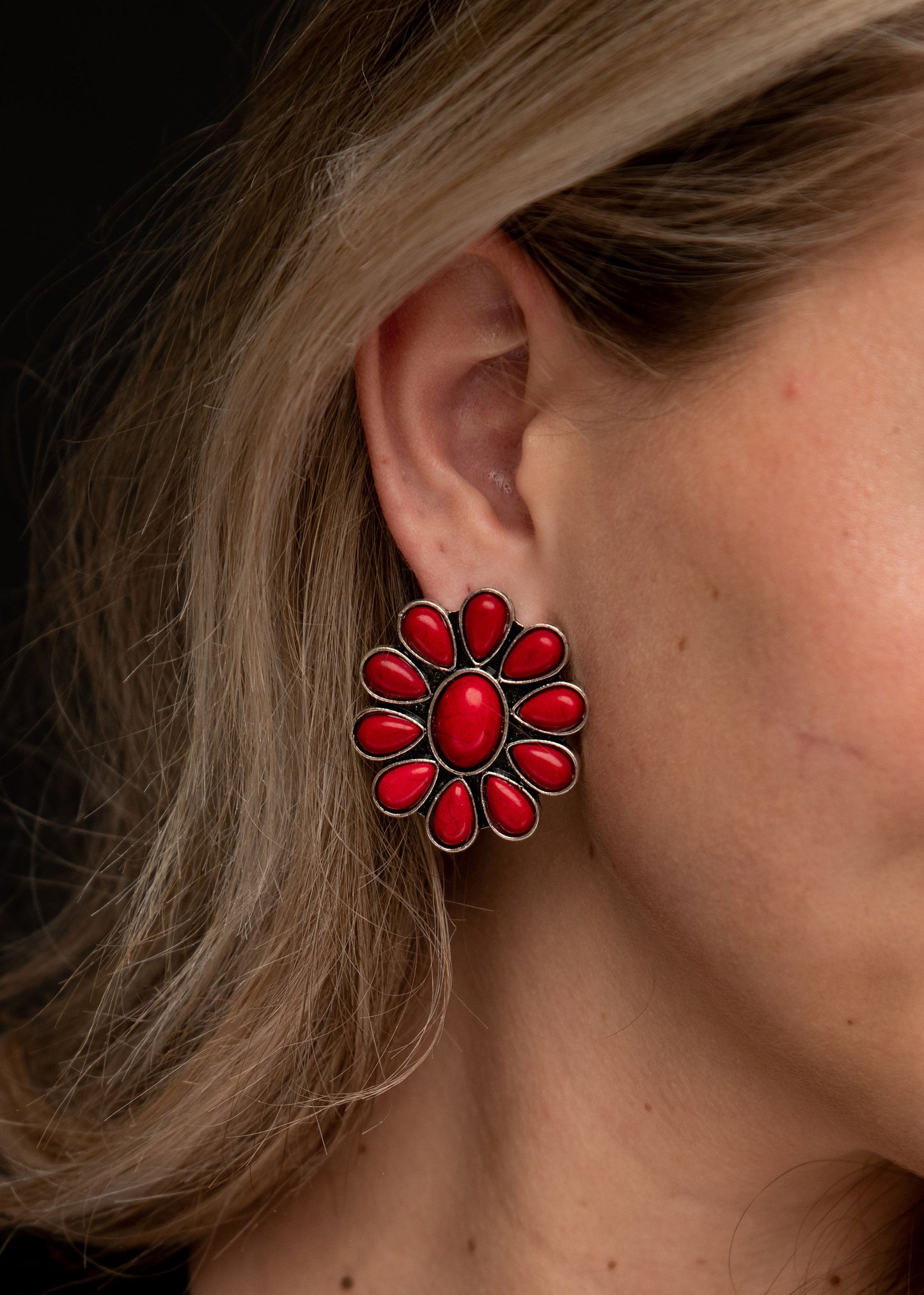 West and Co. Red Flower Cluster Post Earrings-Stud Earrings-West and Co.--The Twisted Chandelier