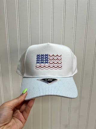 Americana USA Wave Flag Embroidered Adjustable Baseball Cap-Trucker Hat-David And Young-FD 04/03/26,RWB-The Twisted Chandelier