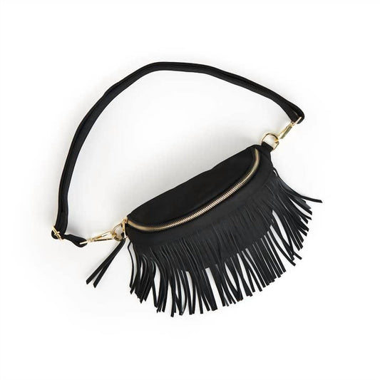 Black Suede Removeable Fringe Belt Bag-Bag-thomasandleecowholesale-Max Retail-The Twisted Chandelier