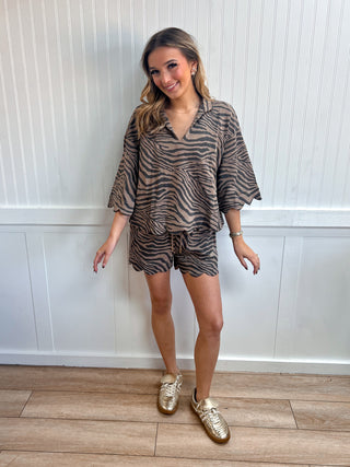 Jenny Animal Print Scalloped Hem Shorts