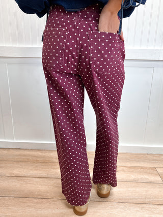 Lottie Polka Dot Pants - Burgundy