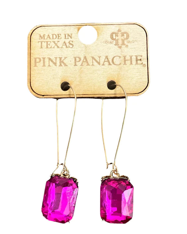 Pink Panache Fuchsia Rectangle Rhinestone on Gold Kidney Wire Earrings-Earrings-Pink Panache-Created - 01/15/24-The Twisted Chandelier