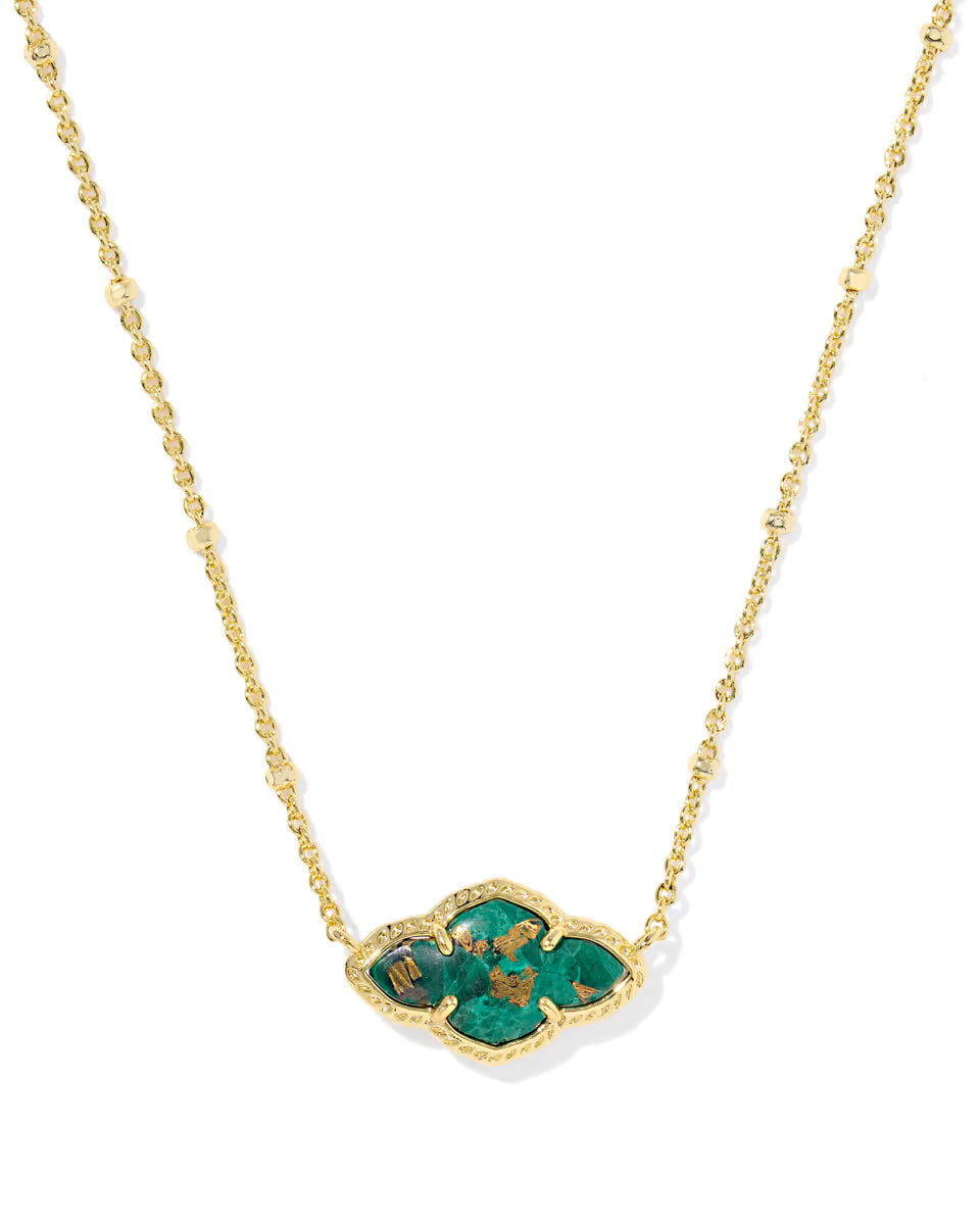 Kendra Scott Abbie Pendant Necklace Gold Bronze Veined Green Malachite-Kendra Scott-N1705GLD-The Twisted Chandelier