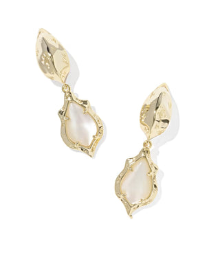 Kendra Scott Adriana Scallop Frame Huggie Earrings Gold Natural Mother Of Pearl-Earrings-Kendra Scott-E01039GLD-The Twisted Chandelier