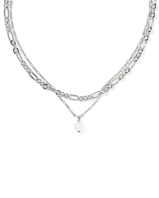 Kendra Scott Ashton Multi Strand Necklace Silver Freshwater Cultured Pearl-Necklaces-Kendra Scott-08/21/25,N01217RHD-The Twisted Chandelier