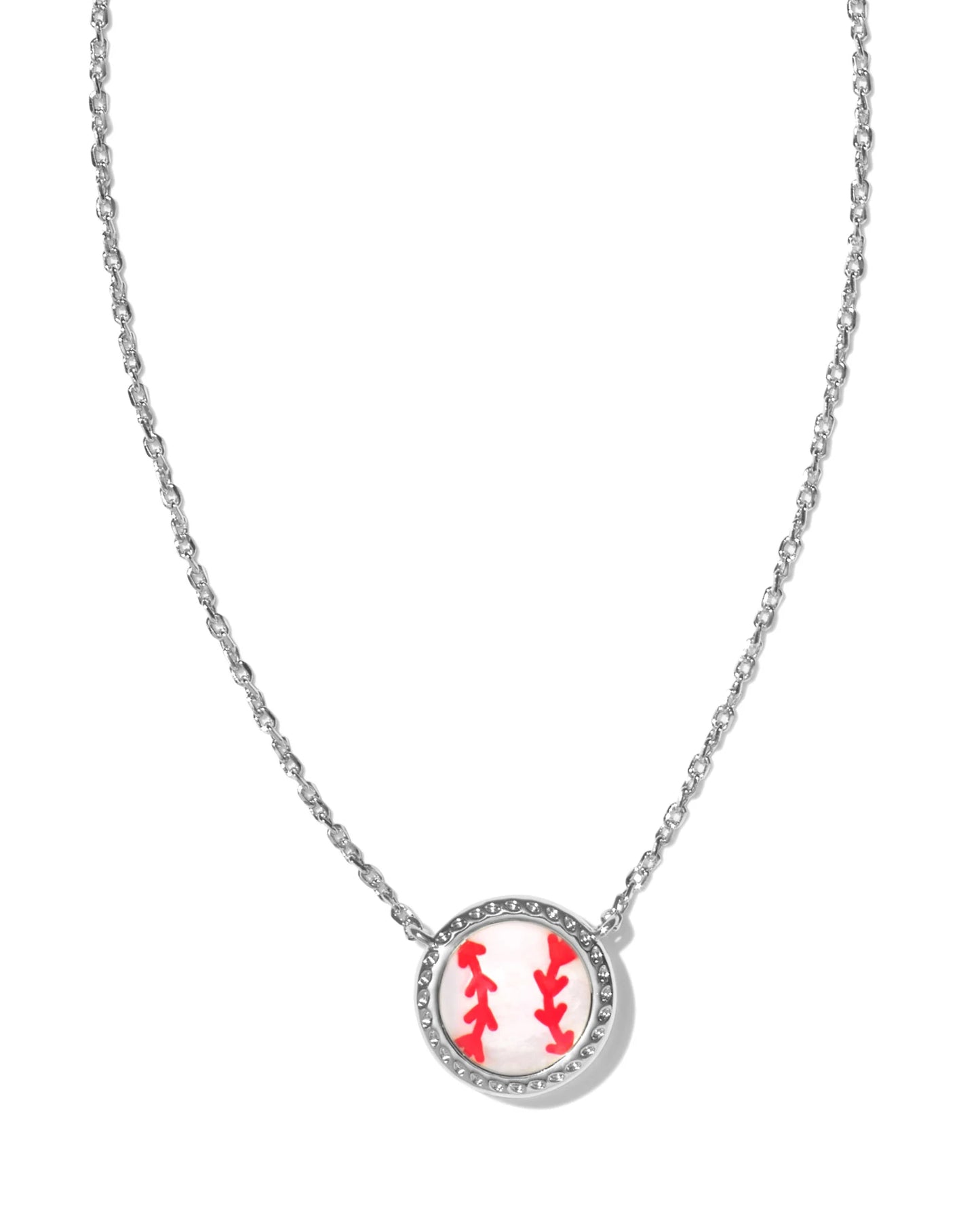 Kendra Scott Baseball Short Pendant Necklace Silver Ivory Mother of Pearl-Necklaces-Kendra Scott-N00558RHD-The Twisted Chandelier