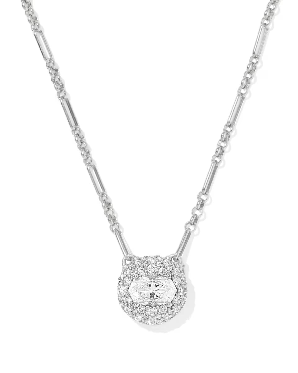 Kendra Scott Bella Short Pendant Necklace Silver White Cz-Kendra Scott-N01210RHD-The Twisted Chandelier