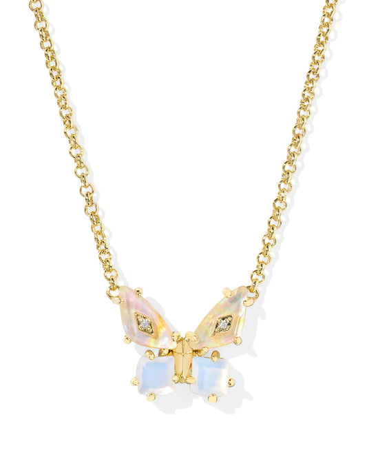 Kendra Scott Bianca Butterfly Short Pendant Necklace Gold Iridescent White Mix-Necklaces-Kendra Scott-FD 05/07/25,N01103GLD-The Twisted Chandelier