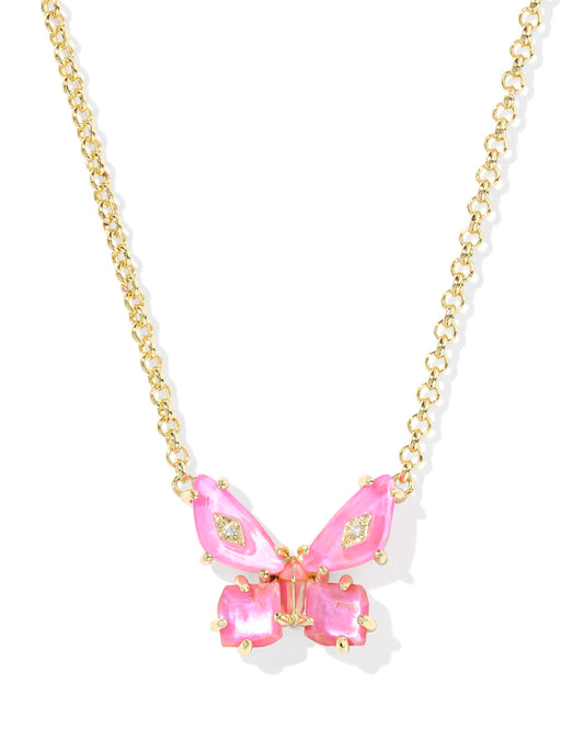 Kendra Scott Bianca Butterfly Short Pendant Necklace Gold Pink Mix-Necklaces-Kendra Scott-FD 05/07/25,N01103GLD-The Twisted Chandelier