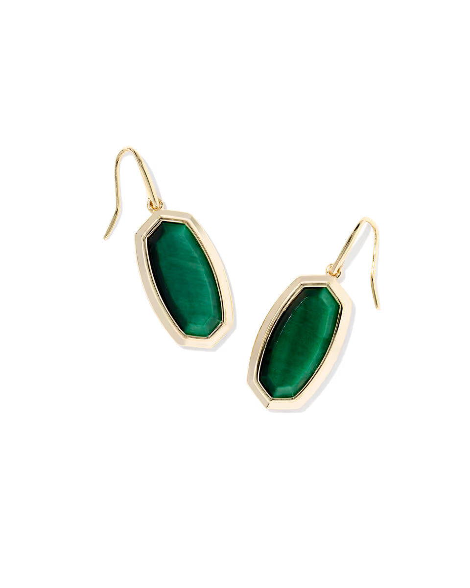 Kendra Scott Dani Bezel Drop Earrings Gold Green Tigers Eye-Kendra Scott-E00928GLD-The Twisted Chandelier