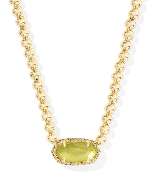 Kendra Scott Elisa Beaded Necklace Gold Chartreuse Green Mother Of Pearl