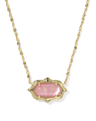 Kendra Scott Elisa Scallop Frame Short Pendant Necklace Gold Light Pink Iridescent Abalone-Necklace-Kendra Scott-N01456GLD-The Twisted Chandelier