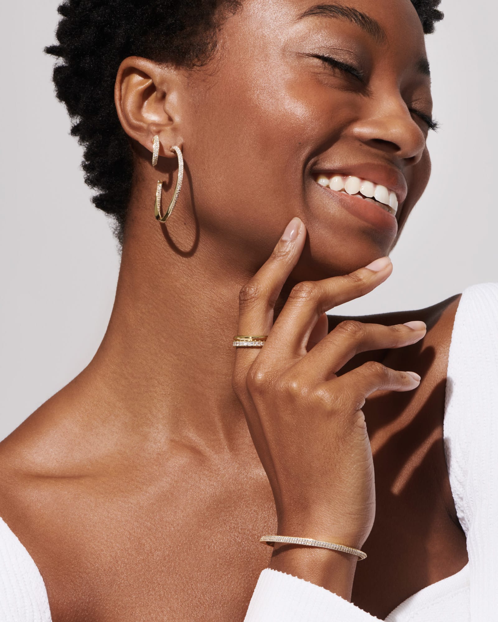 Kendra Scott Ella Huggie Earrings Gold White CZ-Earrings-Kendra Scott-E00254GLD-The Twisted Chandelier