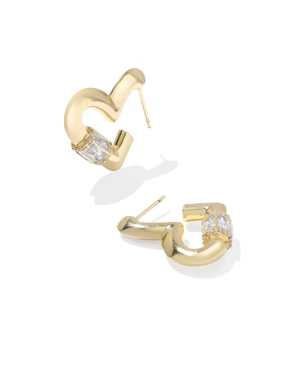 Kendra Scott Emery Heart Hoop Earrings Gold White Cz-Kendra Scott-E00929GLD-The Twisted Chandelier