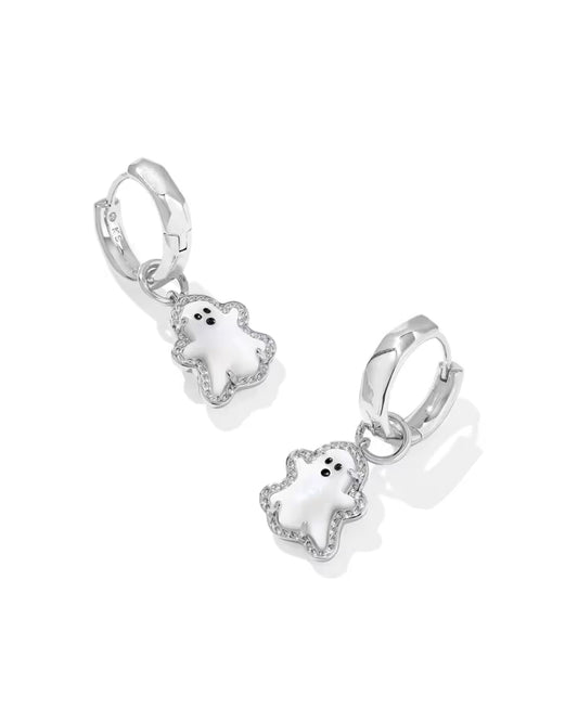Kendra Scott Ghost Huggie Earrings Silver White Mother Of Pearl
