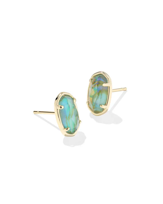 Kendra Scott Grayson Stone Stud Earrings Gold Deep Aqua Illusion-Earrings-Kendra Scott-E1548GLD-The Twisted Chandelier