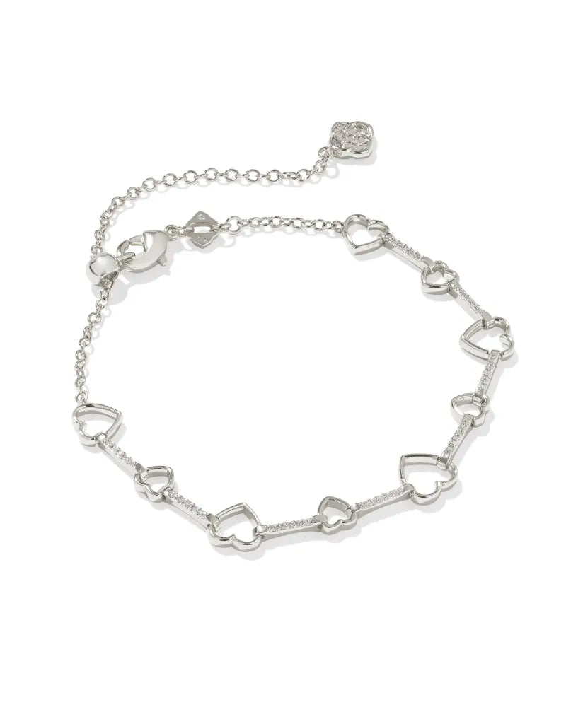 Kendra Scott Haisley Heart Delicate Chain Bracelet Silver White Crystal-Bracelets-Kendra Scott-B00247RHD-The Twisted Chandelier