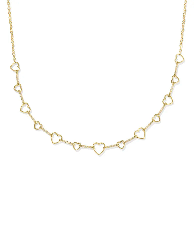 Kendra Scott Haisley Heart Strand Necklace Gold White Crystal-Necklaces-Kendra Scott-N00883GLD-The Twisted Chandelier