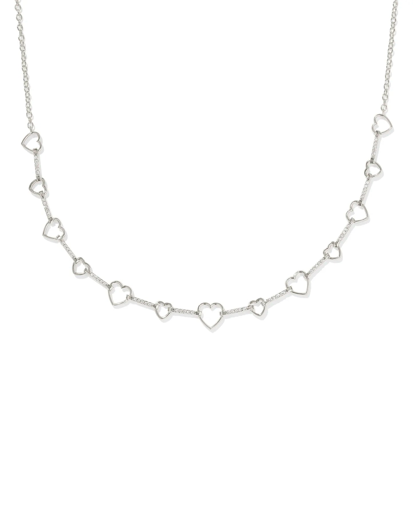 Kendra Scott Haisley Heart Strand Necklace Silver White Crystal-Necklaces-Kendra Scott-N00883RHD-The Twisted Chandelier