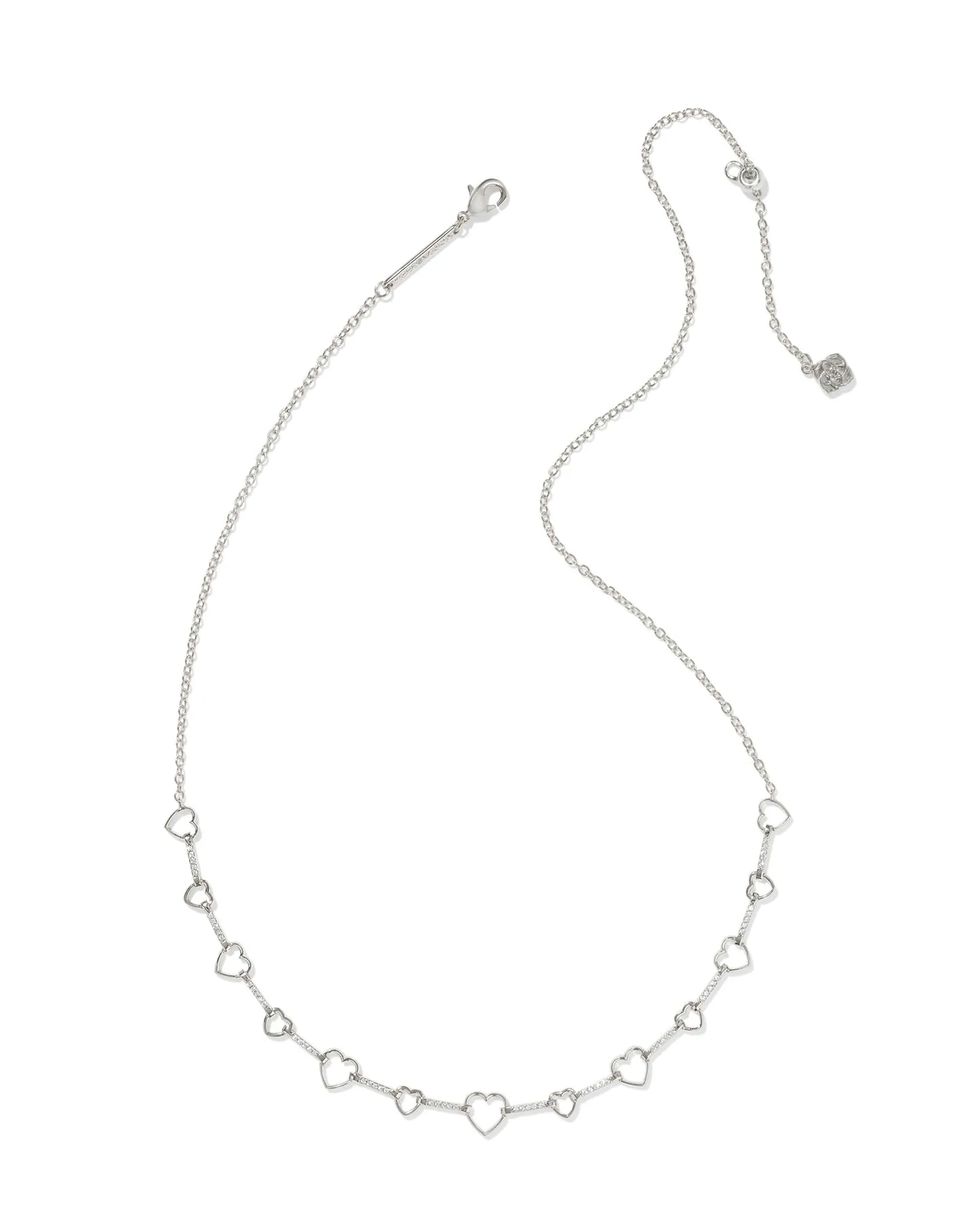 Kendra Scott Haisley Heart Strand Necklace Silver White Crystal-Necklaces-Kendra Scott-N00883RHD-The Twisted Chandelier