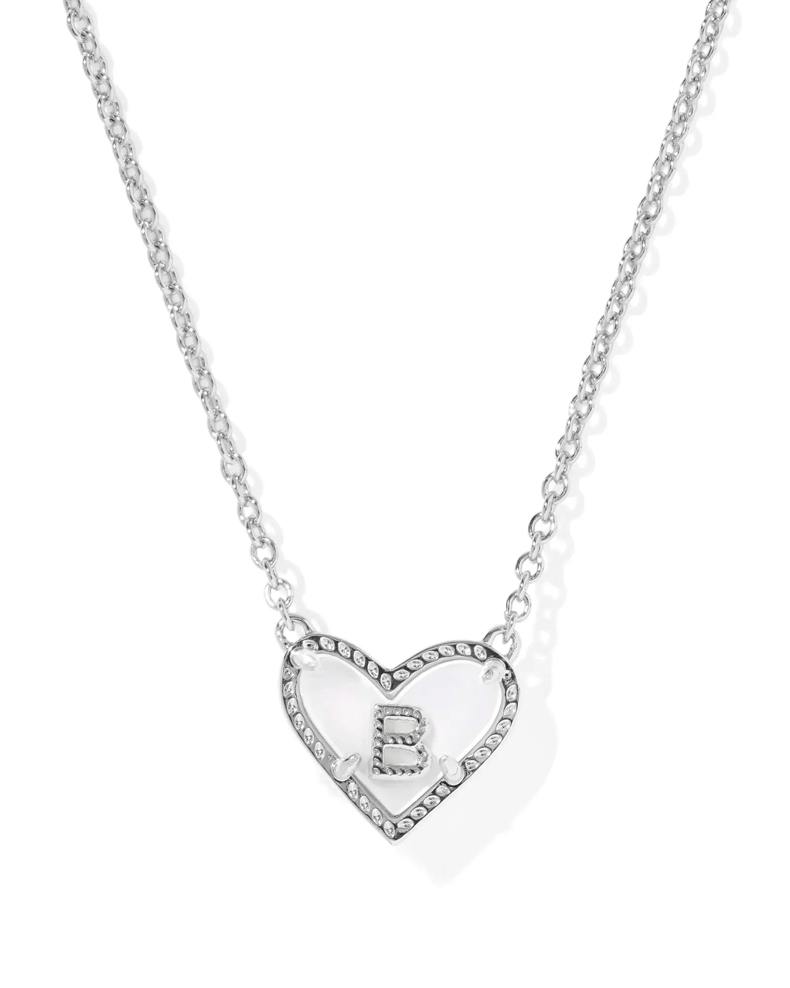 Kendra Scott Heart Letter B Short Pendant Necklace Silver Ivory Mother Of Pearl-Necklaces-Kendra Scott-08/21/25,N01124RHD-The Twisted Chandelier