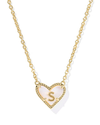 Kendra Scott Heart Letter S Short Pendant Necklace Gold Ivory Mother Of Pearl-Necklaces-Kendra Scott-08/21/25,N01144GLD-The Twisted Chandelier