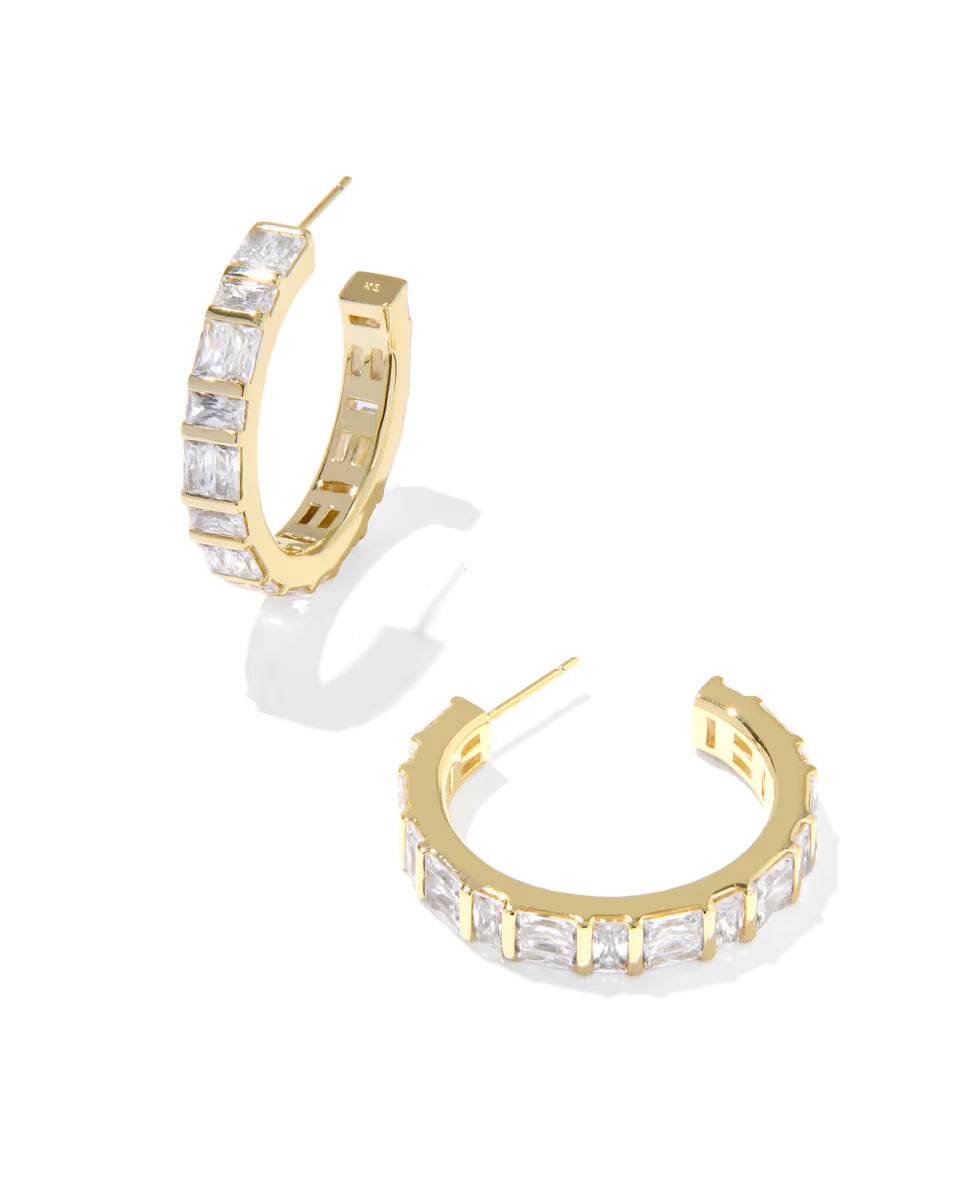 Kendra Scott Jamie Hoop Earrings Gold White Cz-Kendra Scott-E2151GLD-The Twisted Chandelier