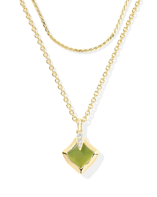 Kendra Scott Joelle Multi Strand Necklace Gold Chartreuse Green Mother Of Pearl