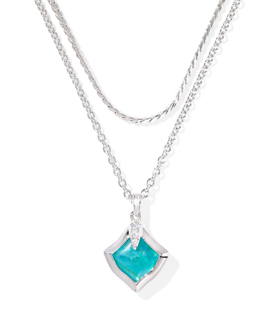Kendra Scott Joelle Multi Strand Necklace Silver Bright Aqua Illusion-Necklaces-Kendra Scott-FD 05/07/25,N01102RHD-The Twisted Chandelier