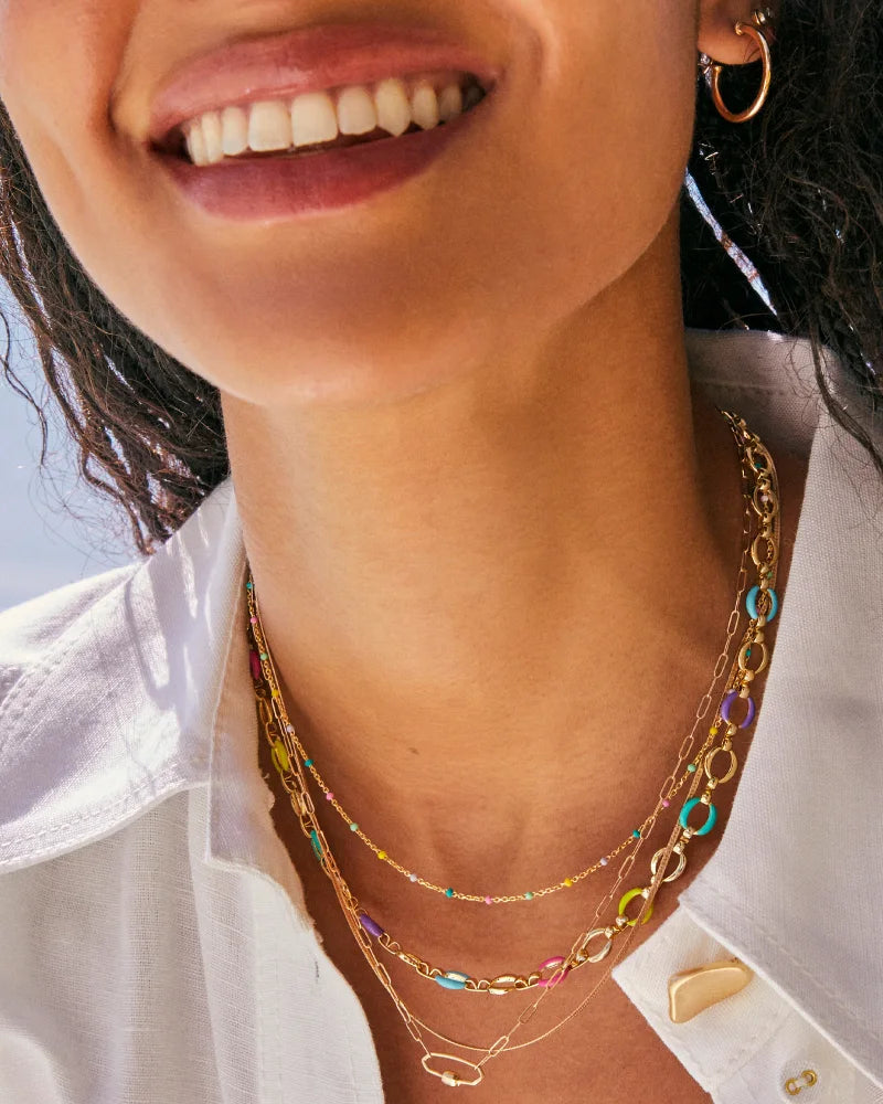 Kendra Scott Kelsey Chain Necklace Gold Multi Mix-Necklaces-Kendra Scott-FD 06/18/24,Max Retail,N00589GLD-The Twisted Chandelier