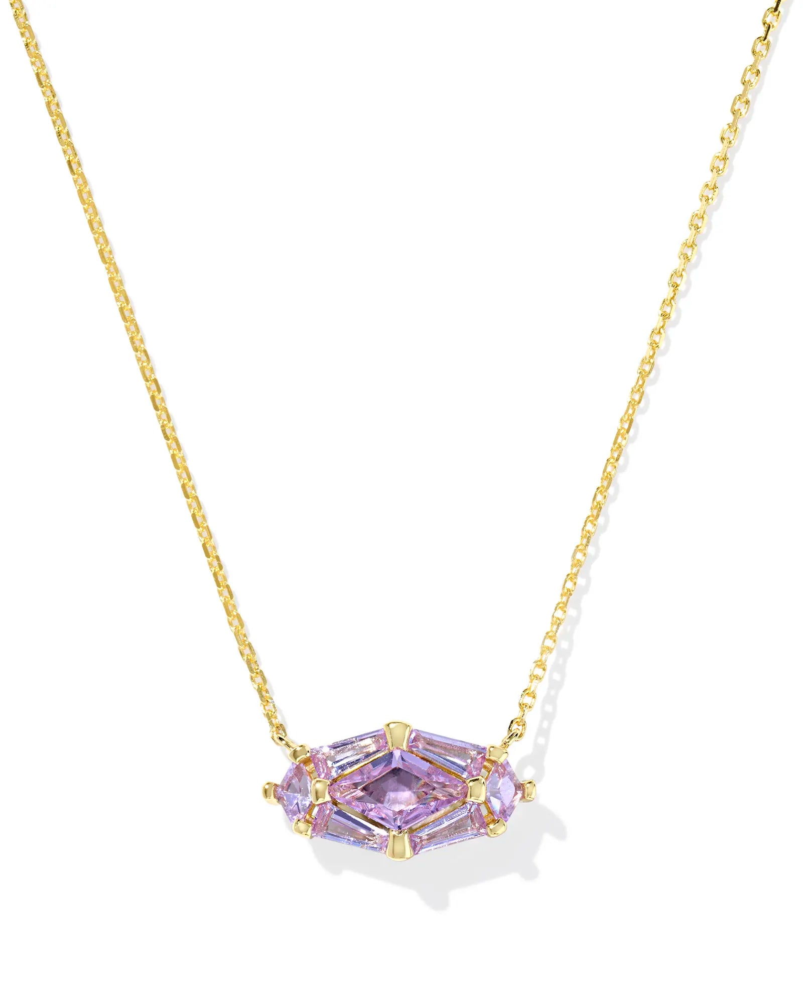 Kendra Scott Lindy Rae Elisa Short Pendant Necklace Gold Violet Crystal-Necklaces-Kendra Scott-CR 04/23/25,N2047GLD-The Twisted Chandelier