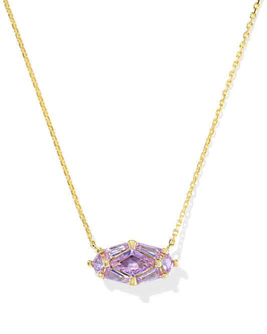 Kendra Scott Lindy Rae Elisa Short Pendant Necklace Gold Violet Crystal-Necklaces-Kendra Scott-CR 04/23/25,N2047GLD-The Twisted Chandelier