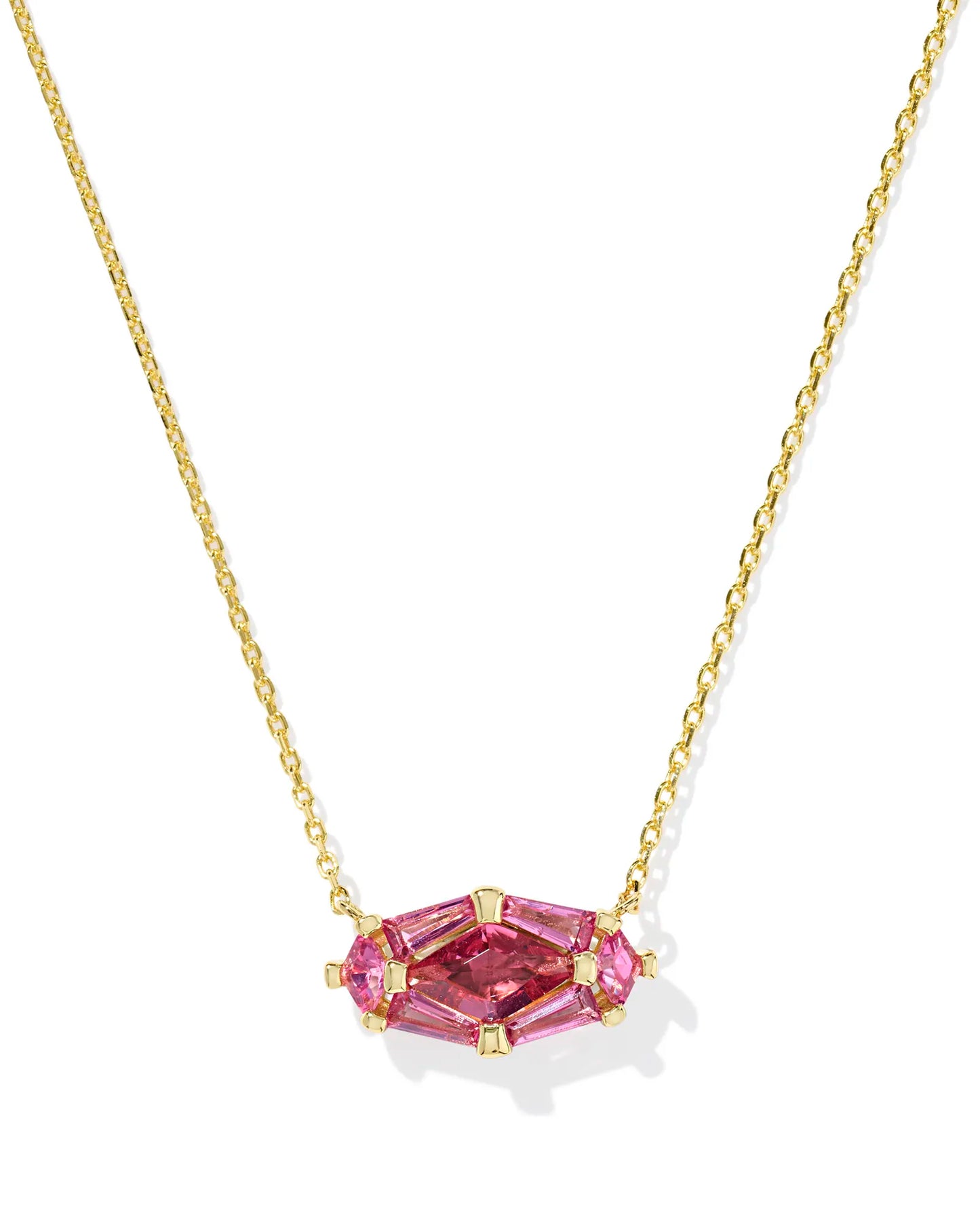 Kendra Scott Lindy Rae Elisa Short Pendant Necklace Gold Pink Crystal-Necklaces-Kendra Scott-CR 04/23/25,N2047GLD-The Twisted Chandelier