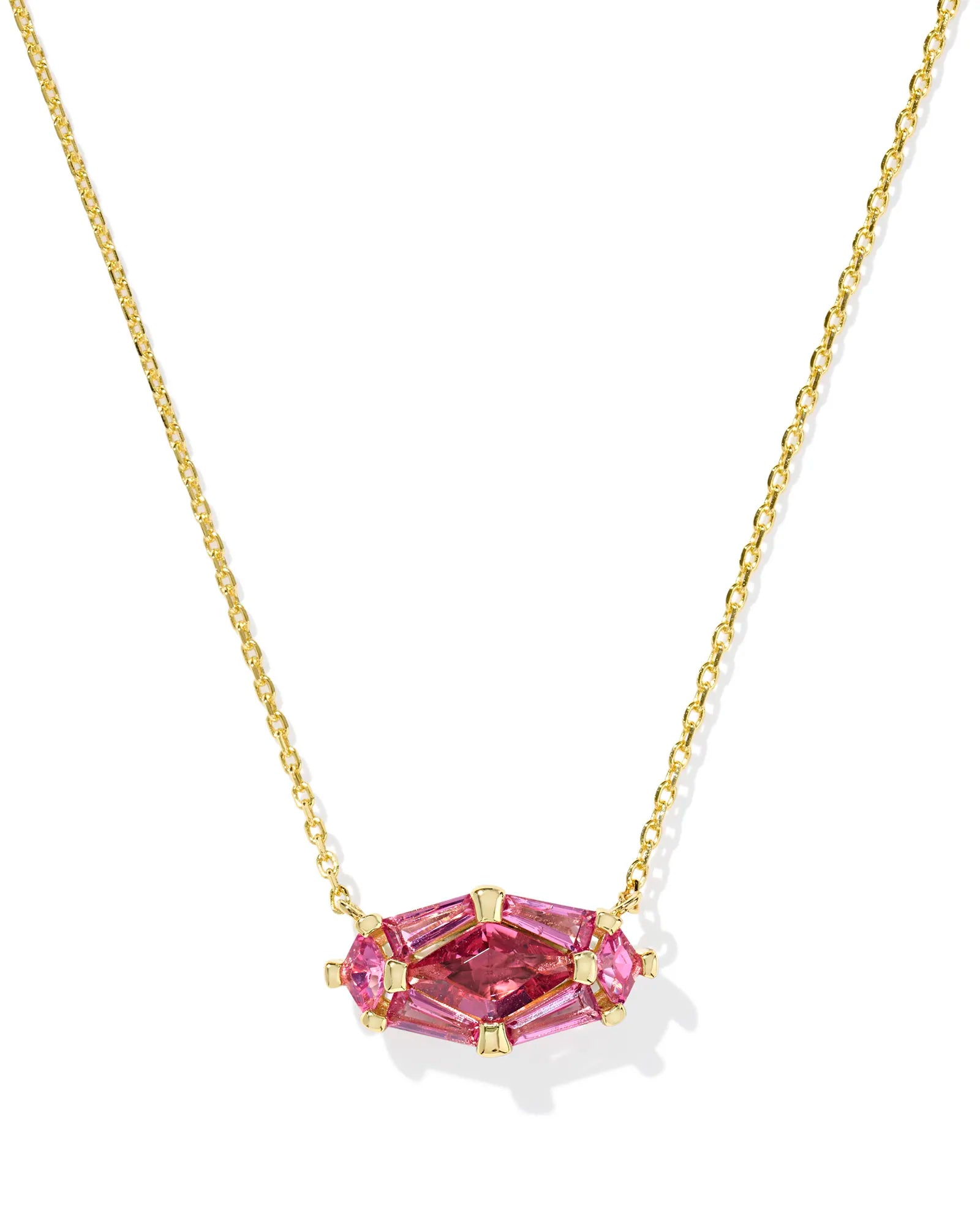 Kendra Scott Lindy Rae Elisa Short Pendant Necklace Gold Pink Crystal-Necklaces-Kendra Scott-CR 04/23/25,N2047GLD-The Twisted Chandelier