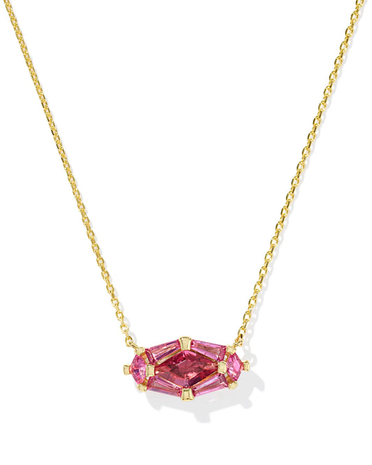Kendra Scott Lindy Rae Elisa Short Pendant Necklace Gold Pink Crystal-Necklaces-Kendra Scott-CR 04/23/25,N2047GLD-The Twisted Chandelier