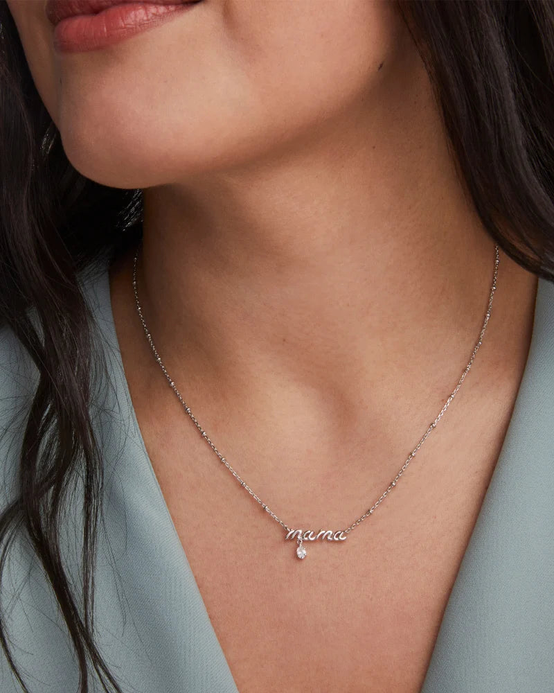 Kendra Scott Mama Crystal Short Pendant Necklace Silver-Necklaces-Kendra Scott-N01054RHD-The Twisted Chandelier